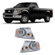 Load image into Gallery viewer, Front Headlights W/Bulbs Chrome For 2004-2005 Ford F-150 Truck