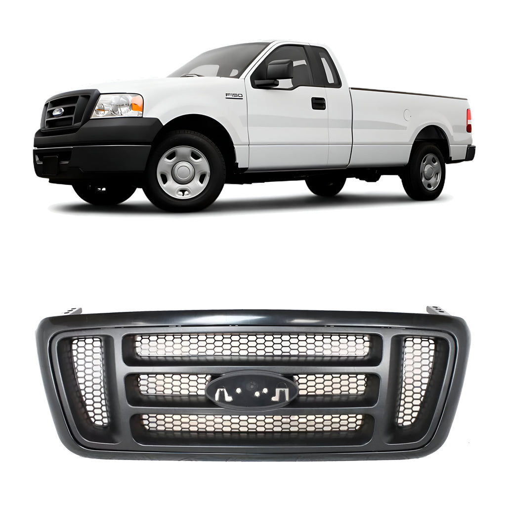 Front Grille Black Shell with Gray Insert Plastic For 2006-2008 Ford F-150 Truck