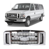 Front Grille Assembly Chrome Plastic For 2008-2019 Ford E-150 E-250 E-350 Super Duty and E-450 Super Duty