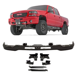 2003-2007 GMC Sierra 1500 2500 HD & 3500 Front Bumper Face Bar W/ Brackets Black Steel | OEM Fit