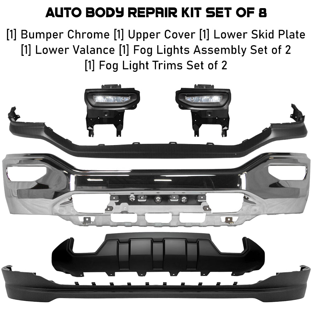 Front Bumper Chrome & Fog Lights Assembly Kit For 2016-2018 GMC Sierra 1500