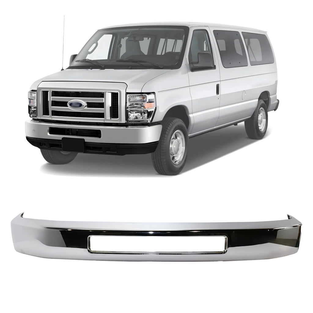 Front Bumper Face Bar Chrome Steel For 2008-2019 Ford E-150 E-250 E-350 Super Duty and E-450 Super Duty