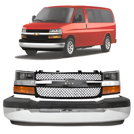 2003-2023 Chevrolet Express 1500 2500 3500 4500 Front Bumper Kit and Headlight Kit  | OEM Fit