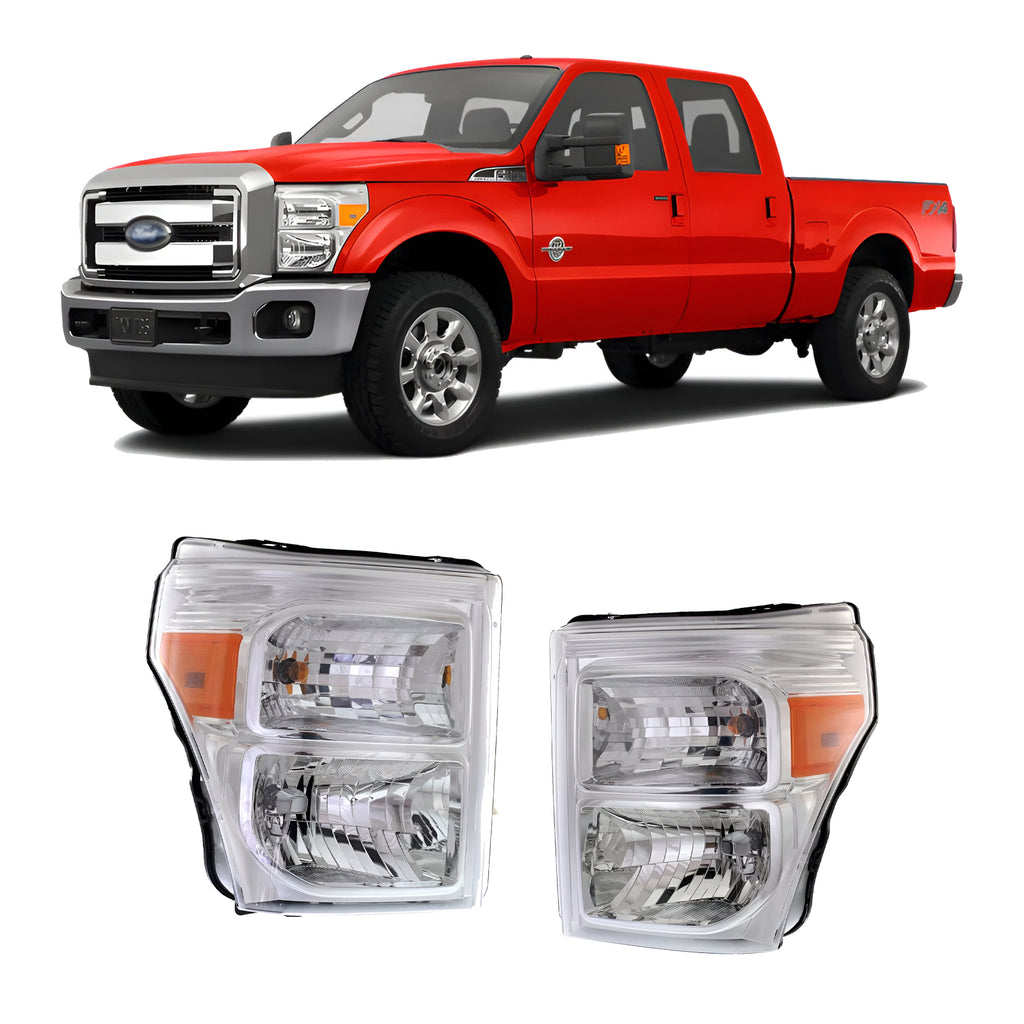 Front Headlights W/Bulbs Chrome For 2011-2016 Ford F-250 Super Duty and 350