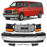 Front Bumper Chrome & Headlights Assembly Kit For 2003-2023 GMC Savana 1500 2500 3500 4500