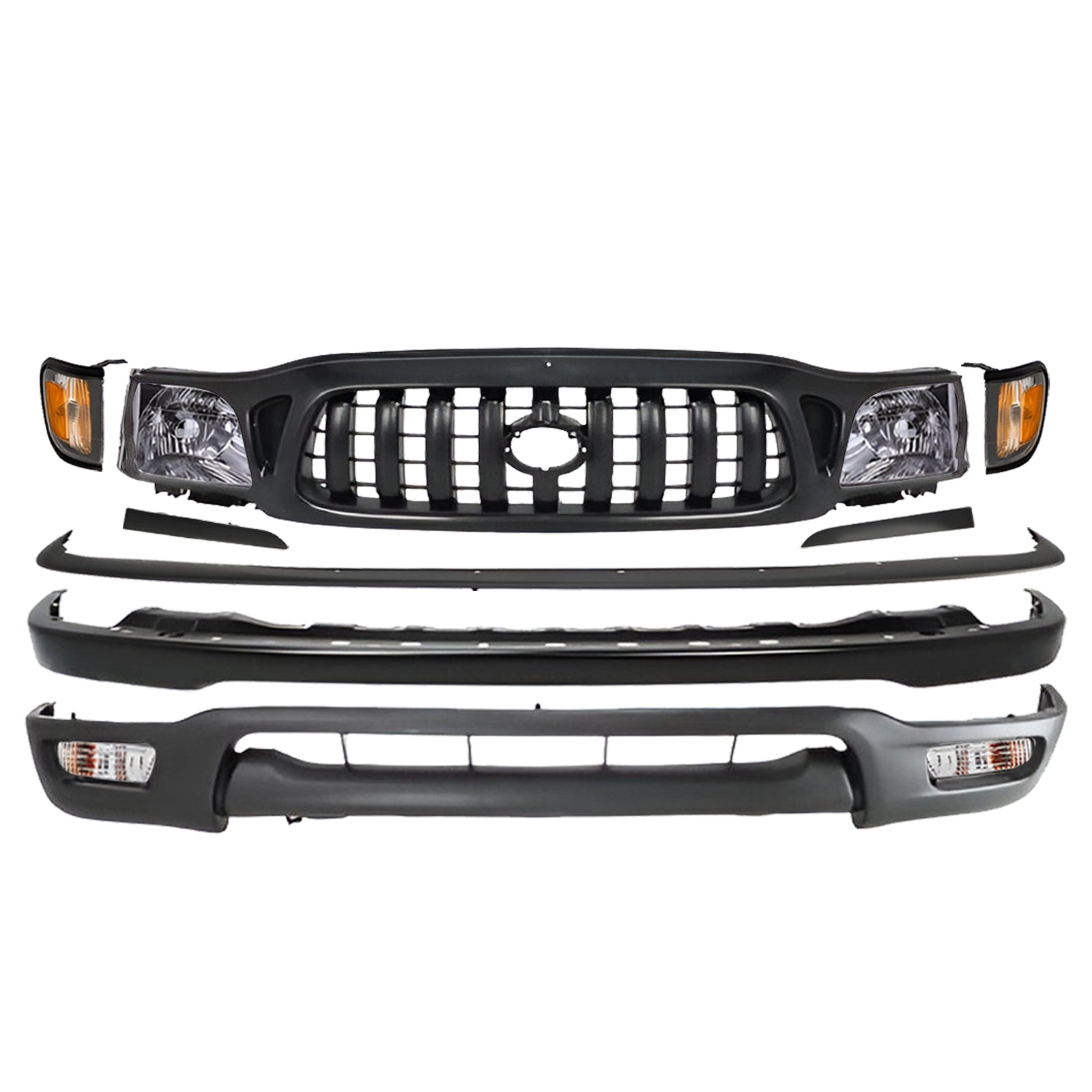 2001-2004 Toyota Tacoma Front Bumper Primed Steel & Headlight Assembly Kit | OEM Fit