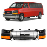 Front Grille Chrome & Headlight Kit For 2003-2023 GMC Savana 1500 2500 3500 4500