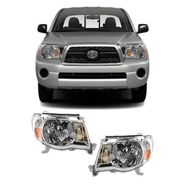 2005-2011 Toyota Tacoma Front Headlights Assembly Chrome W/Bulb | OEM Fit