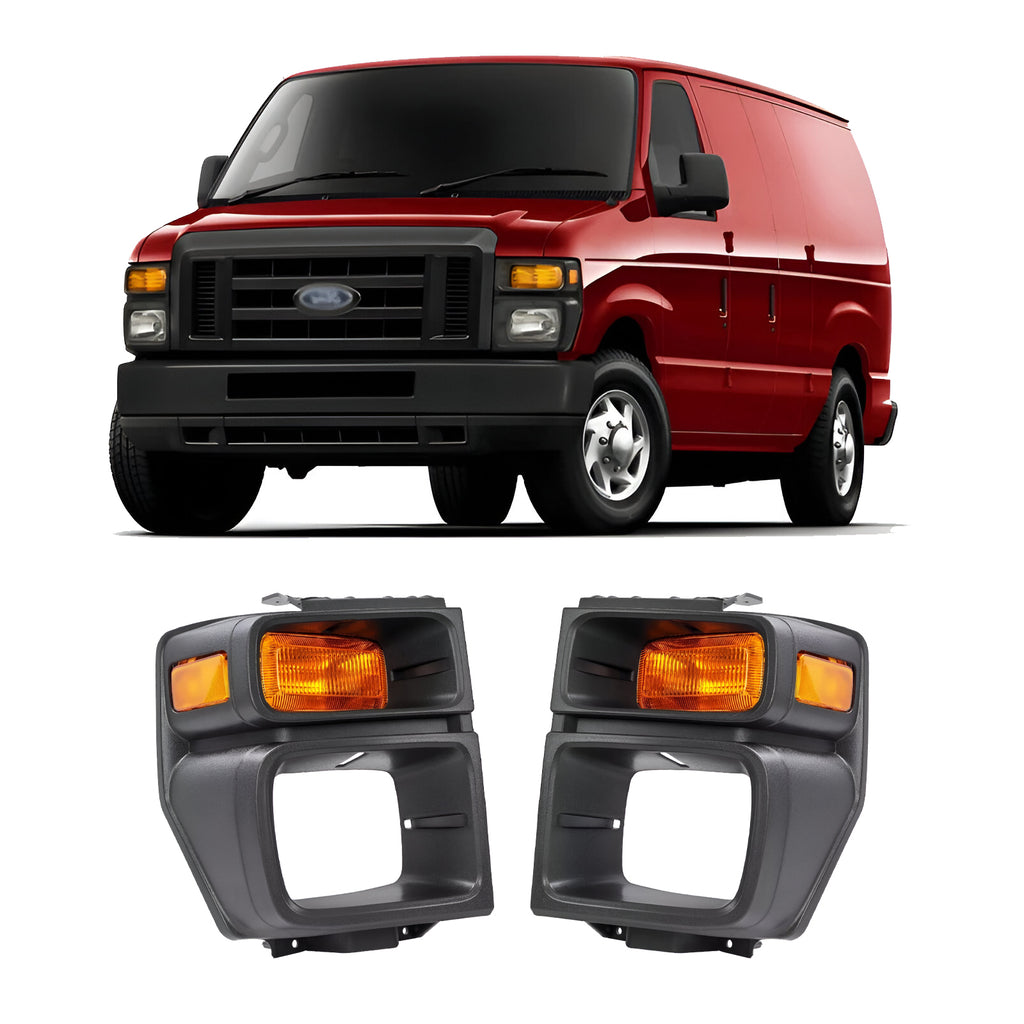 Front Headlight Trim Bezels Plastic For 2008-2019 Ford E-150 E-250 & E-350 Super Duty