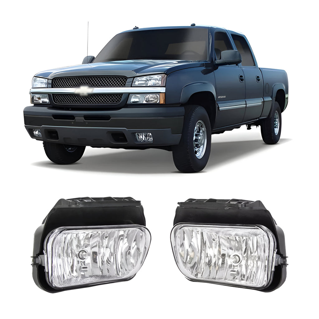 Front Fog Lights Chrome Plastic W/Bulbs For 2003-2007 Chevrolet Silverado 1500