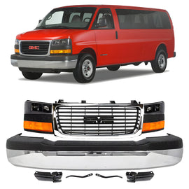2003-2023 GMC Savana 1500 2500 3500 4500 Front Bumper Chrome & Grille Assembly Kit | OEM Fit