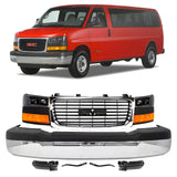 Front Bumper Chrome & Grille Assembly Kit For 2003-2023 GMC Savana 1500 2500 3500 4500