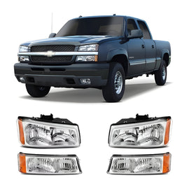 2003-2007 Chevrolet Silverado 1500 Front Headlights, Signal Lamps Chrome Plastic | OEM Fit
