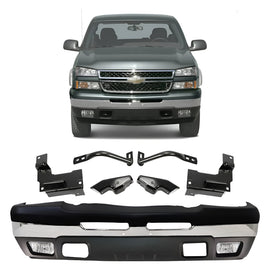 2003-2007 Chevrolet Silverado 1500 2500 HD Front Bumper Chrome & Brackets Kit  | OEM Fit