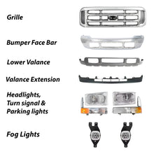 Load image into Gallery viewer, Front Bumper Chrome &amp; Grille Assembly Kit For 1999-2004 Ford F-250 Super Duty