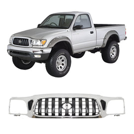 Front Grille Assembly Chrome Plastic Frame Gray Insert For 2001-2004 Toyota Tacoma