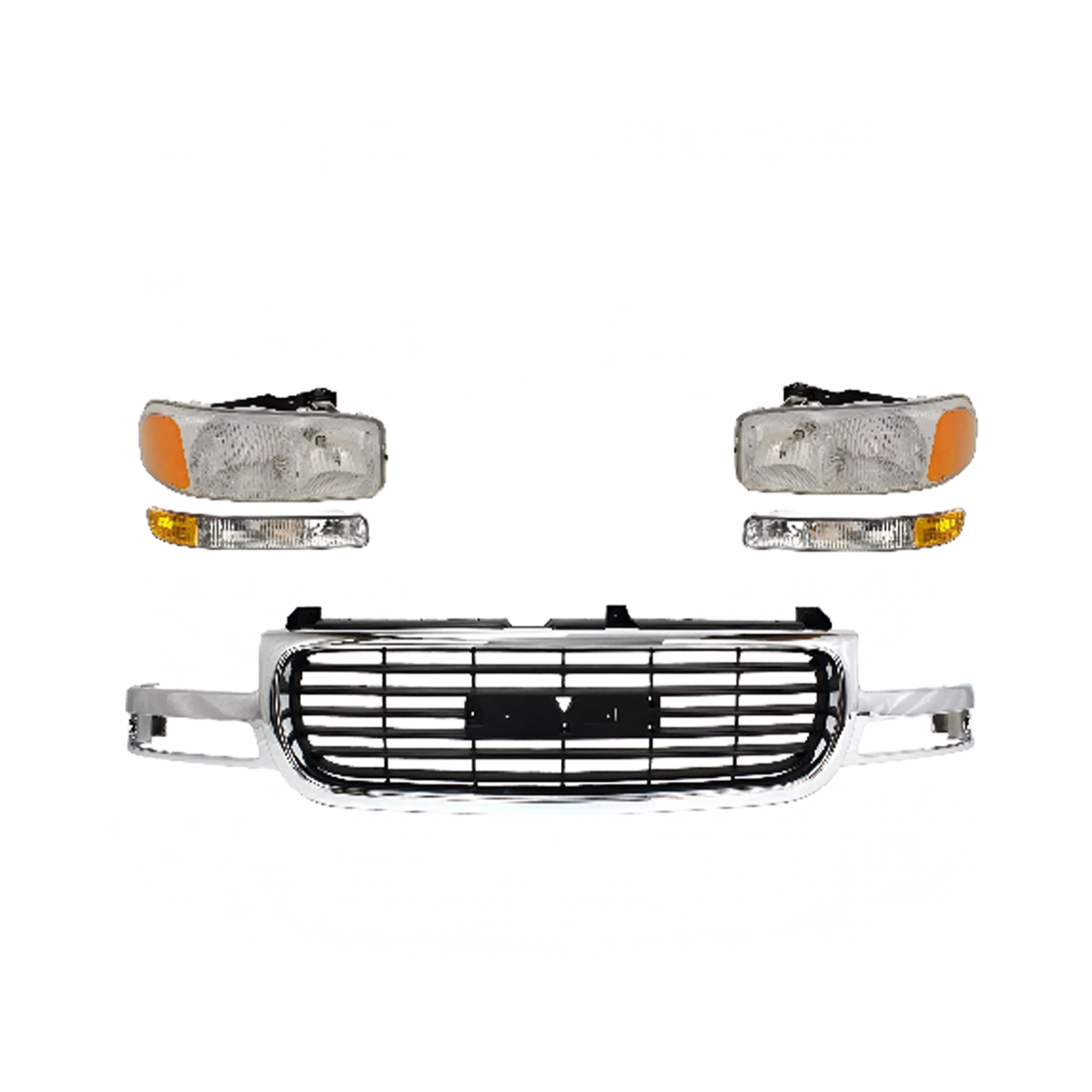 1999-2002 GMC Sierra / 2000-2006 Yukon Front Grille Assembly Chrome & Headlight Assembly Kit | OEM Fit