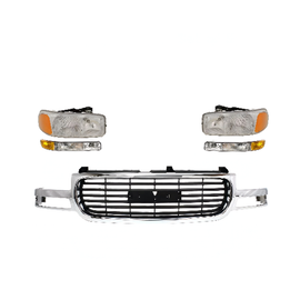 1999-2002 GMC Sierra / 2000-2006 Yukon Front Grille Assembly Chrome & Headlight Assembly Kit | OEM Fit