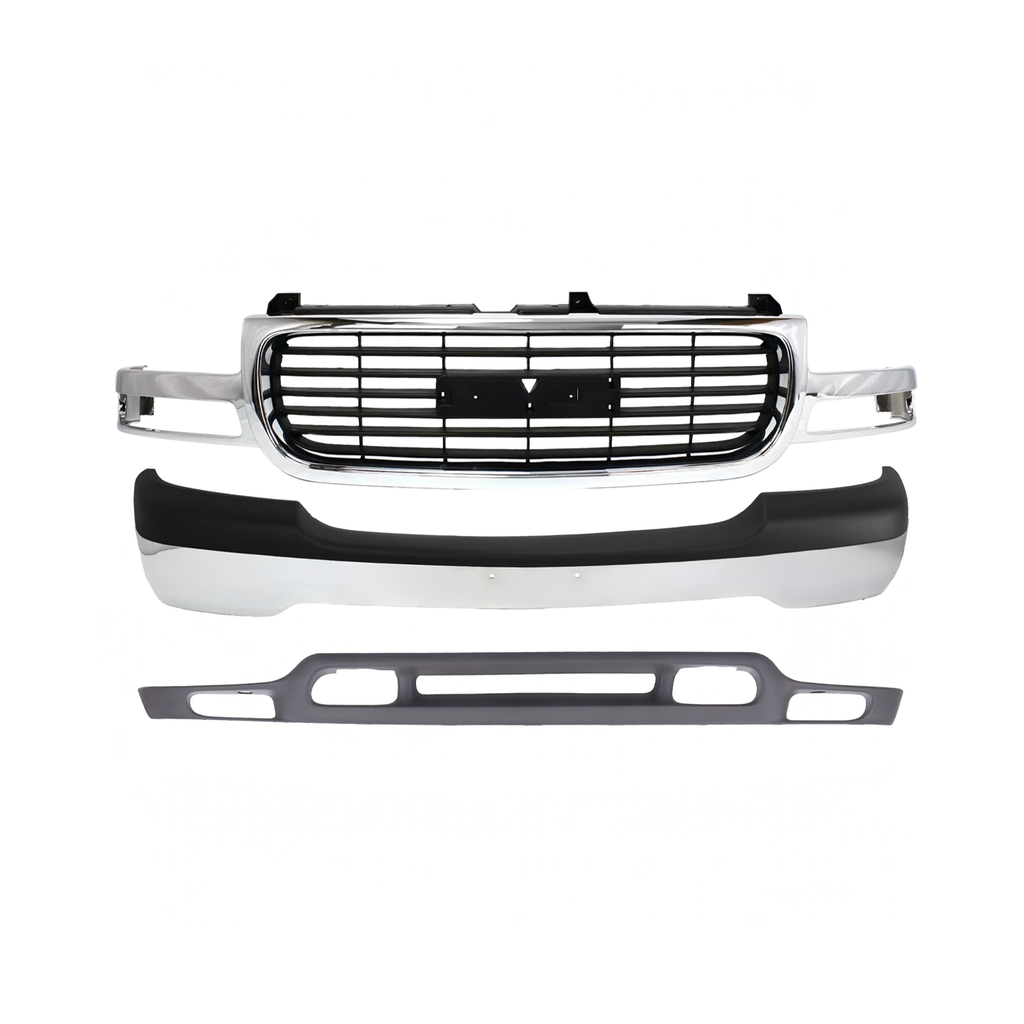 1999-2002 GMC Sierra / 2000-2006 Yukon Front Bumper Chrome & Grille Assembly Kit | OEM Fit