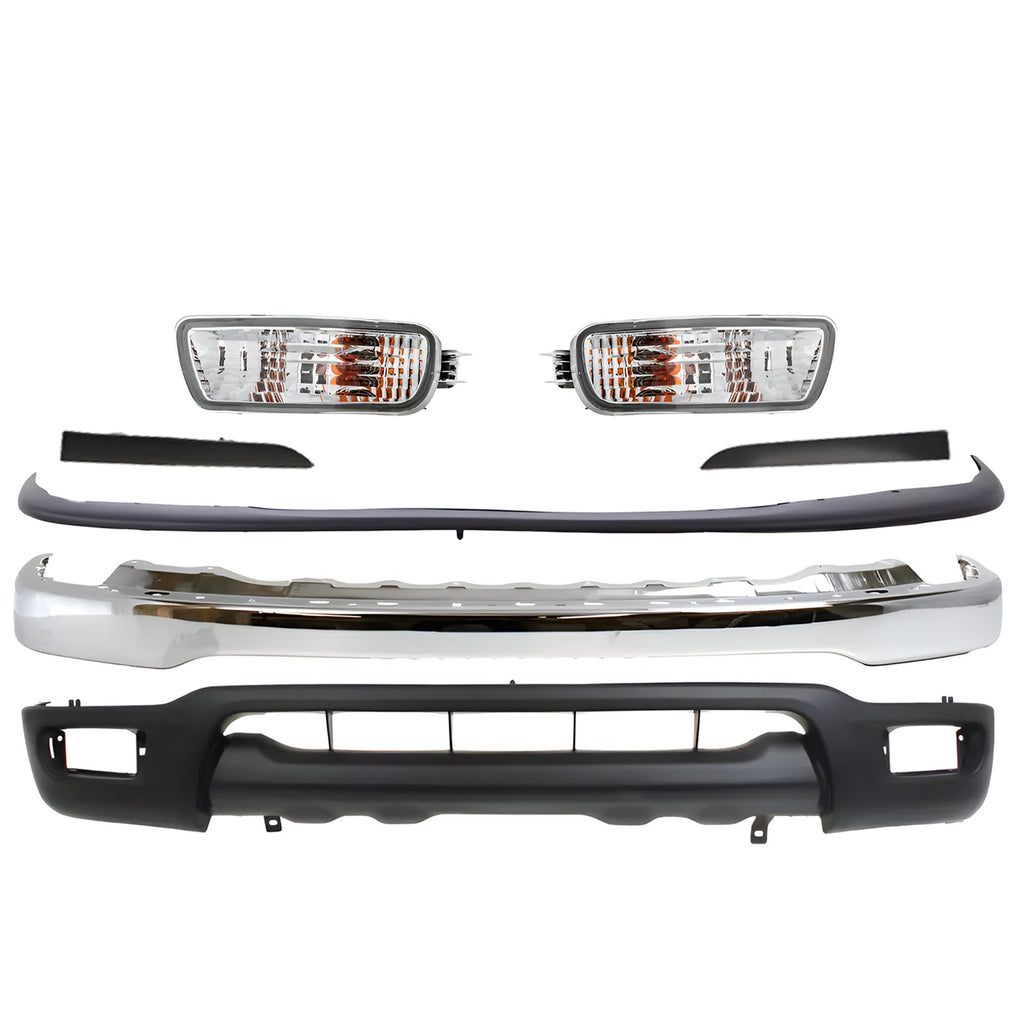 2001-2004 Toyota Tacoma Front Bumper Chrome Steel & Turn Signal Lights Kit | OEM Fit