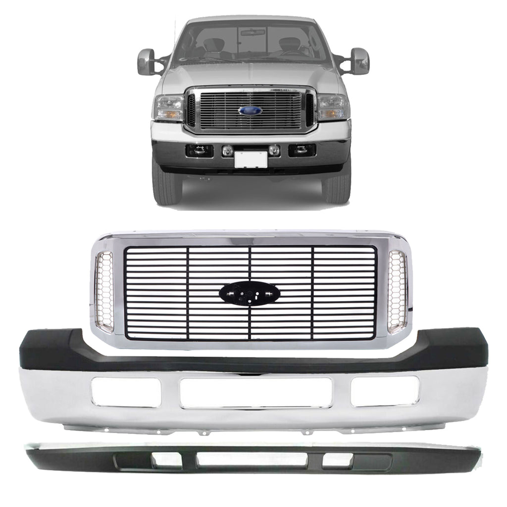 2006-2007 Ford F-250 F-350 Super Duty Front Bumper Chrome & Grille Assembly Kit | OEM Fit