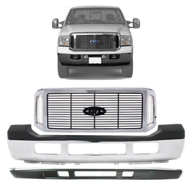 2006-2007 Ford F-250 F-350 Super Duty Front Bumper Chrome & Grille Assembly Kit | OEM Fit