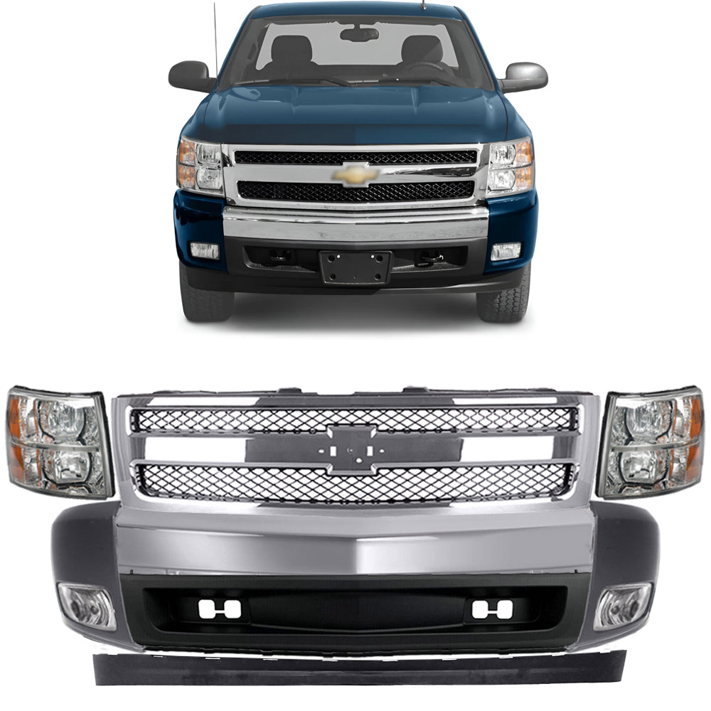 2007-2013 Chevrolet Silverado 1500 Front Bumper Chrome & Headlights Kit | OEM Fit