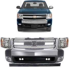 2007-2013 Chevrolet Silverado 1500 Front Bumper Chrome & Headlights Kit | OEM Fit