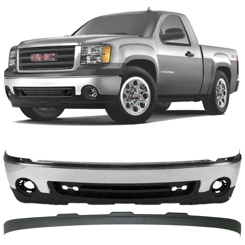 Front Bumper Chrome & Valance Textured Kit For 2007-2013 GMC Sierra 1500