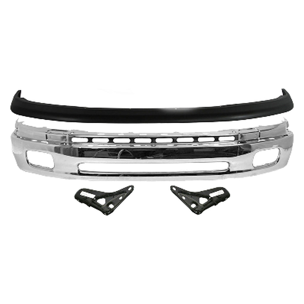 2000-2002 Toyota Tundra Front Bumper Chrome & Bumper Upper Cover & Brackets Kit | OEM Fit