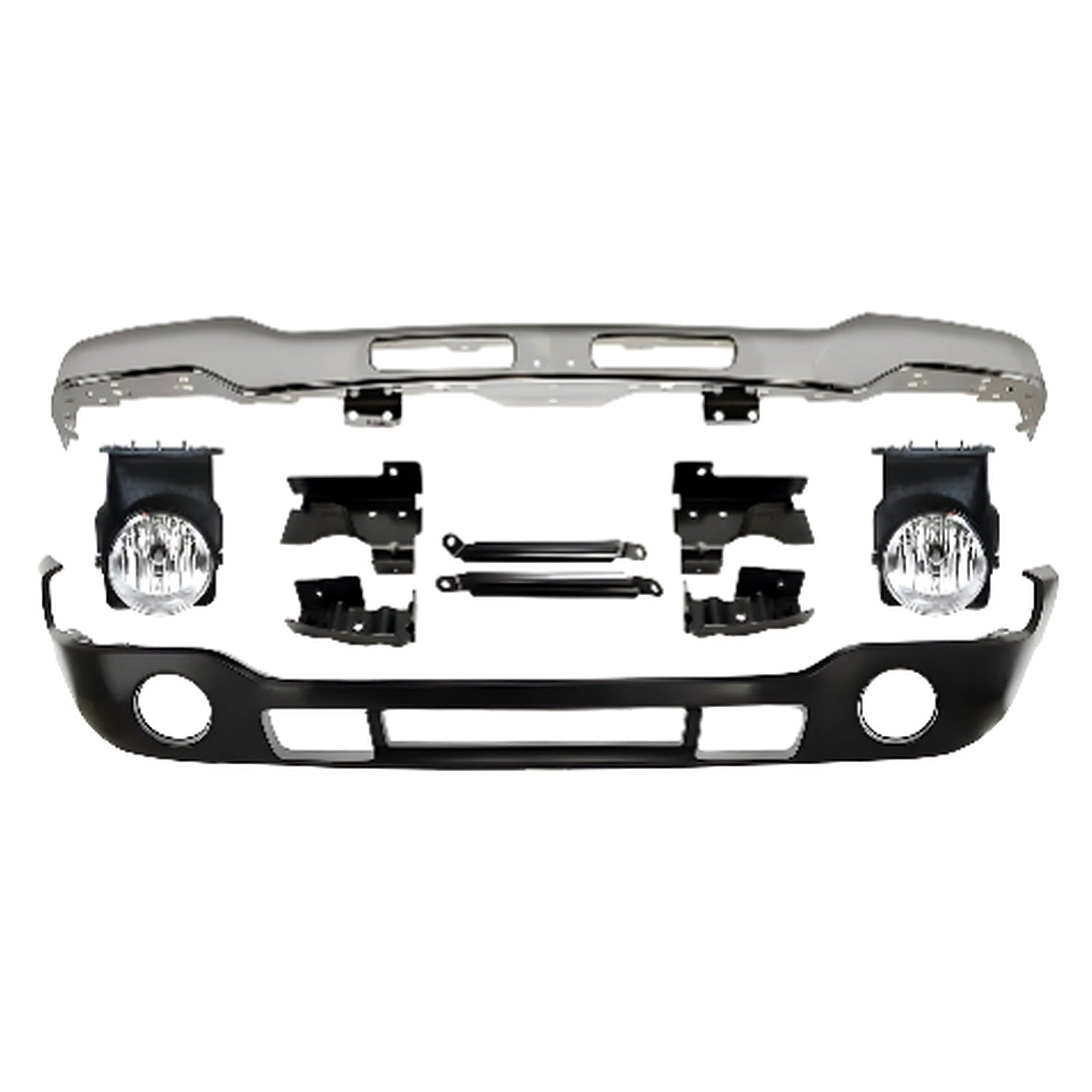 2003-2007 GMC Sierra 10 Piece Kit for 1500 2500HD 3500 Front Bumper Chrome & Fog Lights Assembly Kit | OEM Fit