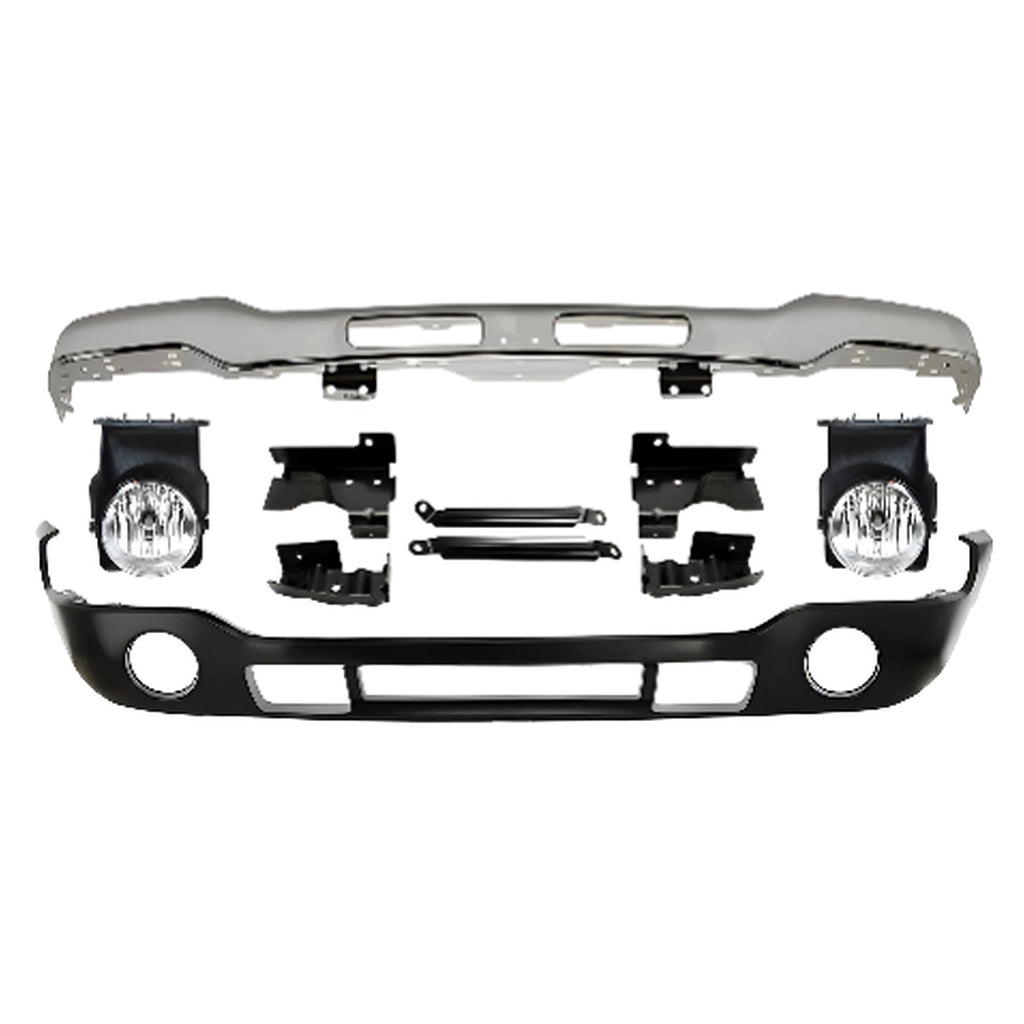 2003-2007 GMC Sierra 10 Piece Kit for 1500 2500HD 3500 Front Bumper Chrome & Fog Lights Assembly Kit | OEM Fit