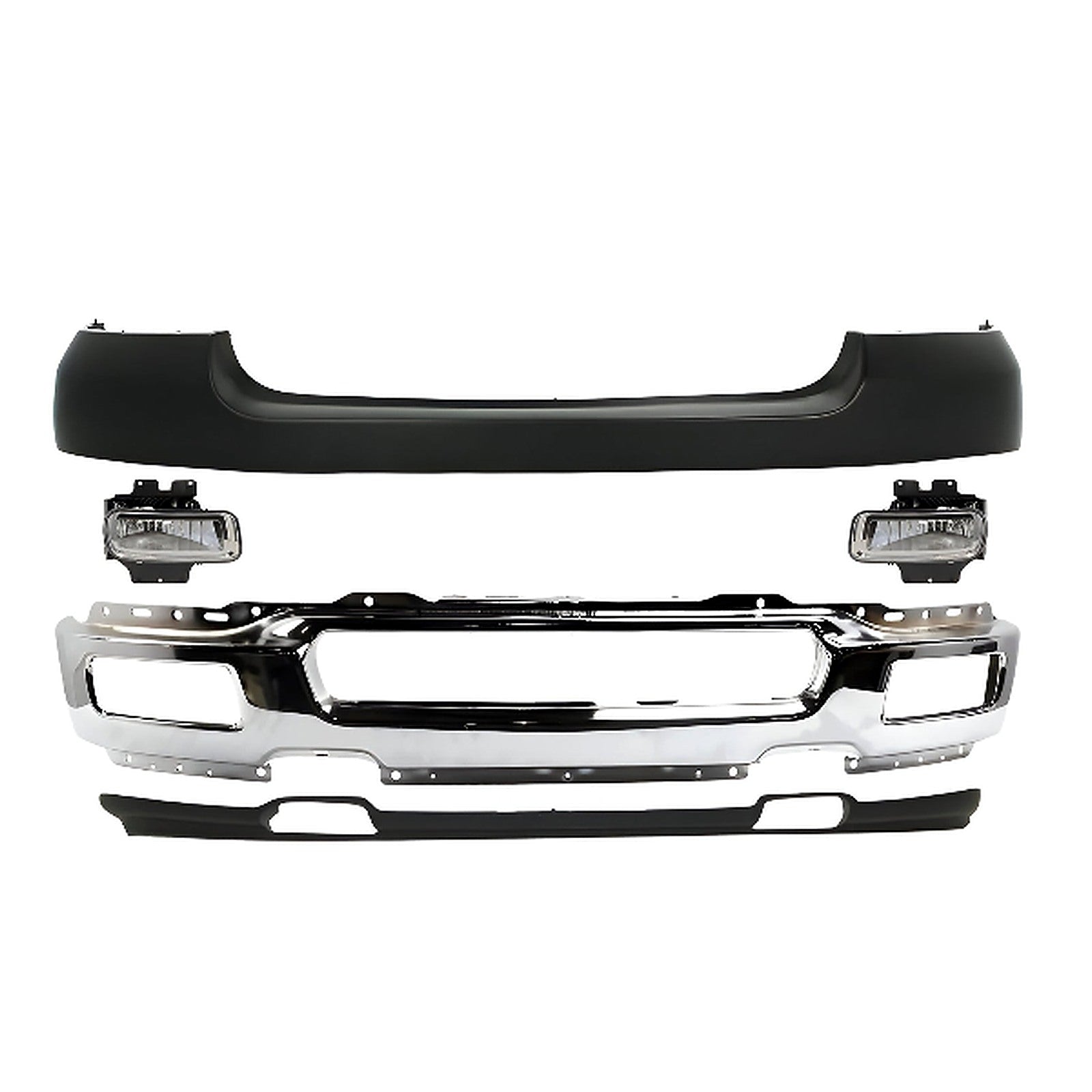 Kit Replacement 2004–2005 Ford F-150 – 5-Piece Kit Front Bumper Face Bar Chrome & Fog Lights Assembly, OEM Fit, Includes Bumper Upper Cover, Fog Lights, Bumper Face Bar & Lower Valance