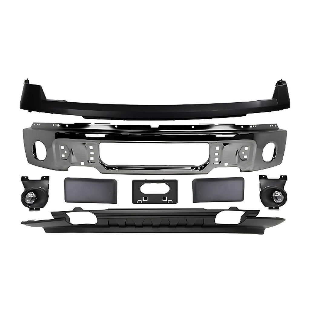 Replacement 8 PCs Kit for 2009–2014 Ford F-150, Front Bumper Chrome Steel & Fog Lights Assembly Kit | OEM Fit