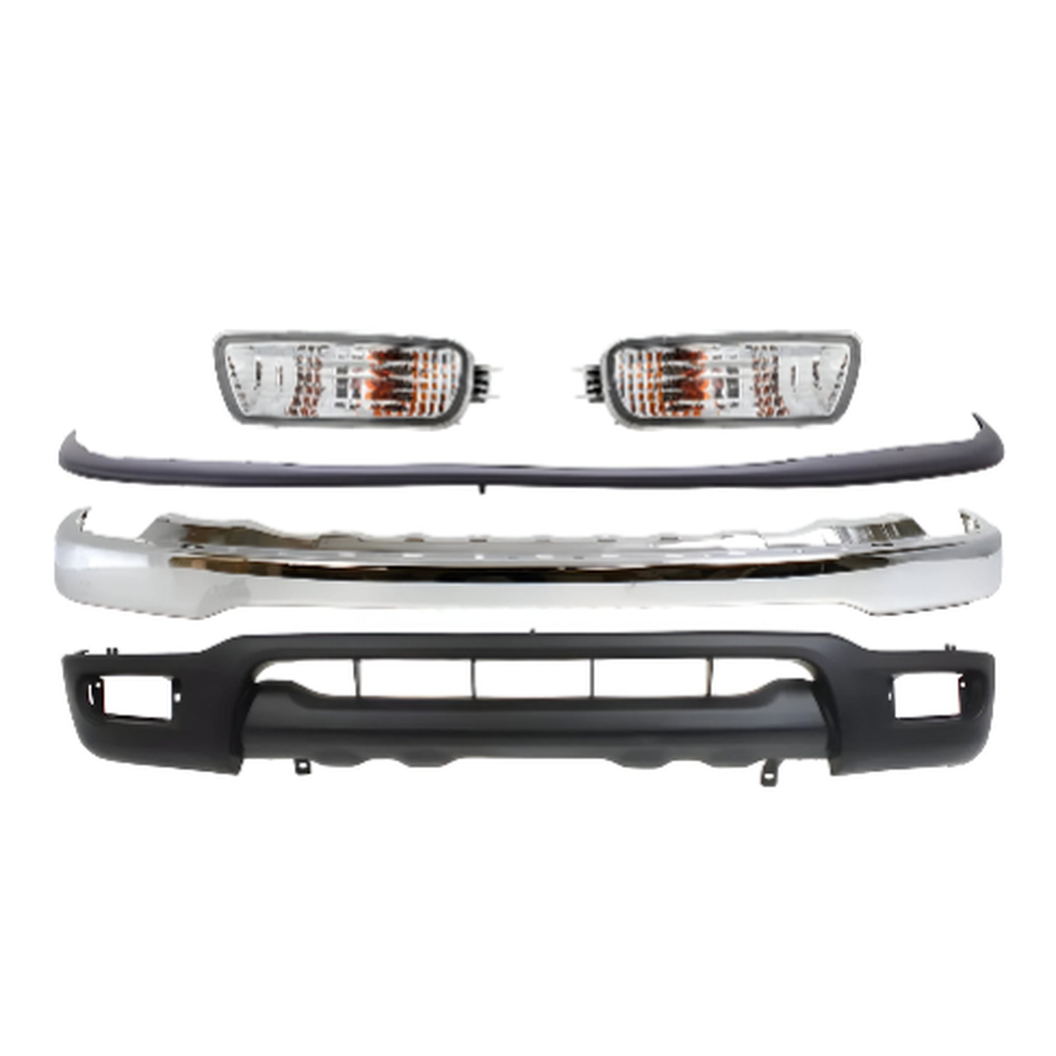 2001-2004 Toyota Tacoma Front Bumper Chrome Steel & Turn Signal Lights Kit | OEM Fit