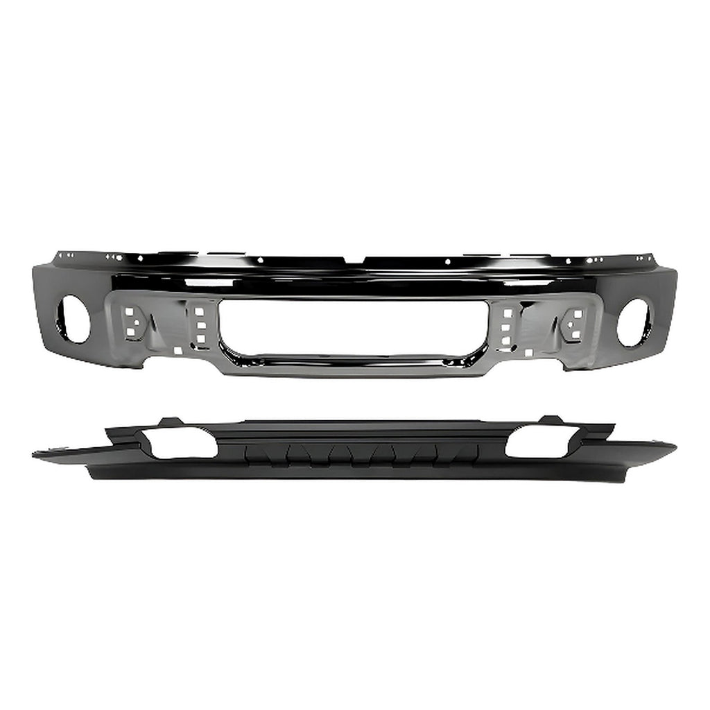 2009-2014 Ford F-150 Front Bumper Face Bar Chrome Steel & Valance Textured Black Kit | OEM Fit