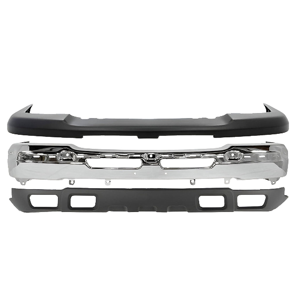 3-Pcs Kit for 2003–2007 Chevrolet Silverado 1500 – Front Bumper Face Bar Chrome & Textured Valance, OEM Fit, Includes Bumper Cover, Bumper Face Bar & Lower Valance