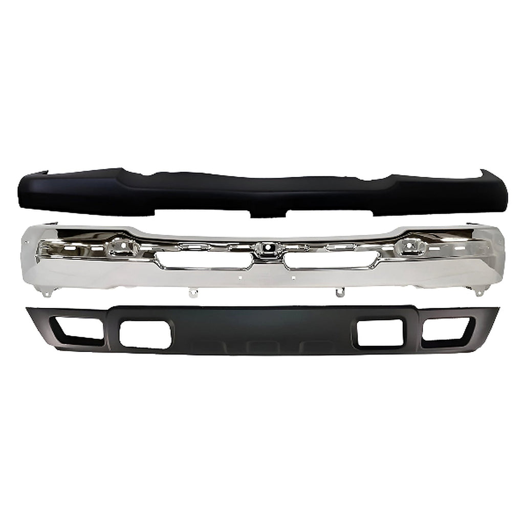 3-Pcs Kit for 2003–2007 Chevrolet Silverado 1500 & 2500 HD – Front Bumper & Bumper Cover Kit, Chrome & Primed Finish, OEM Fit, Includes Bumper Upper Cover, Bumper Face Bar & Lower Valance