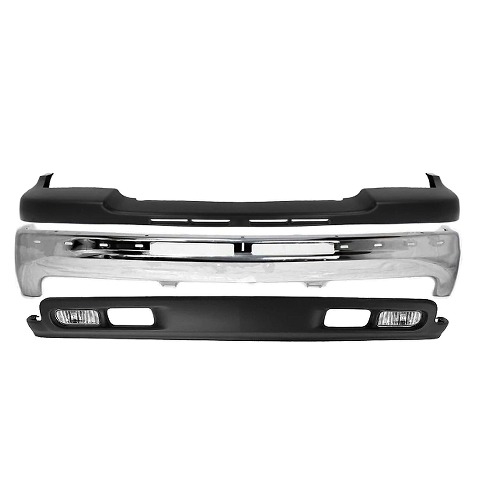 2001-2002 Chevrolet Silverado 2500HD 3500HD Front Bumper Chrome Kit & Fog Lights | OEM Fit