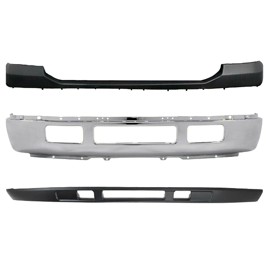 Kit Replacement 2005–2007 Ford F-250/F-350 Super Duty – 3-Piece Kit Front Chrome Bumper & Valance, OEM Fit, Includes Lower Valance, Bumper Chrome & Upper Cover
