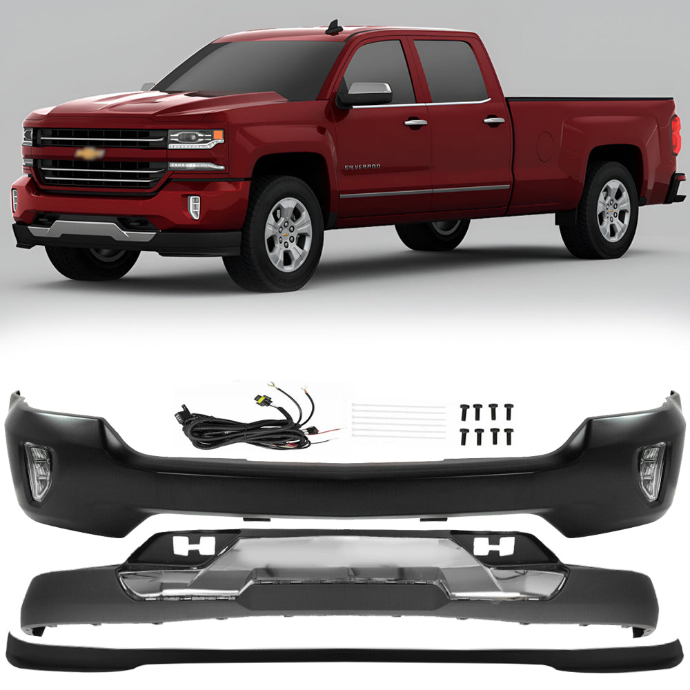2016-2018 Chevrolet Silverado 1500 Front Bumper Chrome & Fog Lights Kit | OEM Fit