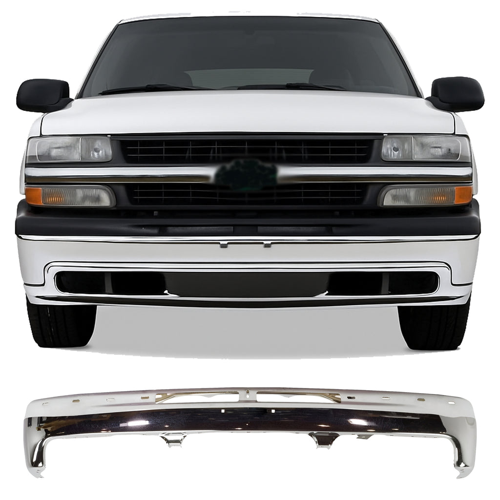 Front Bumper Chrome Steel 1999–2006 Chevrolet Silverado Suburban 1500 2500 3500 Tahoe | OEM Fit