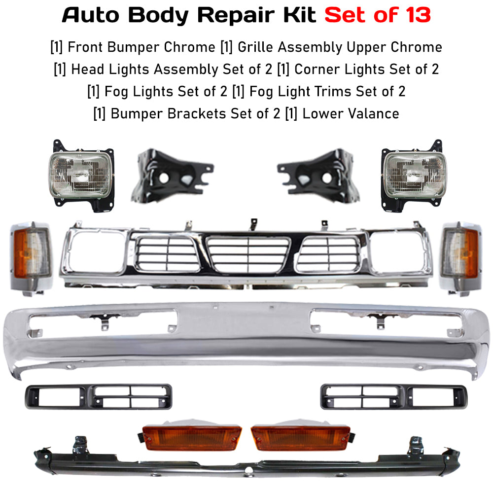 1996-1997 Nissan Pickup RWD Front Grille Assembly Kit Chrome & Headlamps | OEM Fit