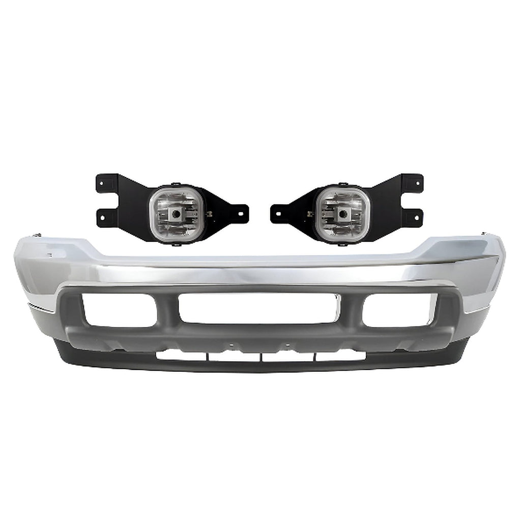 Kit Replacement 1999–2004 Ford F-250 Super Duty & F-350 Front Bumper & Fog Lights Kit, Chrome Finish, OEM Fit