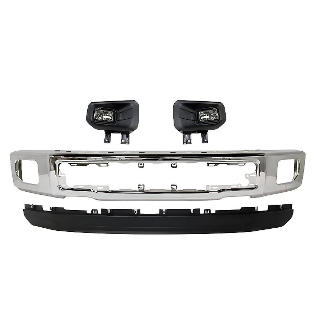 Kit Replacement 2015–2017 Ford F-150 – 4-Piece Kit Front Bumper Chrome & Fog Lights Assembly, OEM Fit, Includes Fog Lights, Bumper Face Bar & Lower Valance