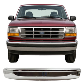Front Bumper Chrome Steel 1992–1997 Ford F-150 F-250 F-350 Bronco | OEM Fit