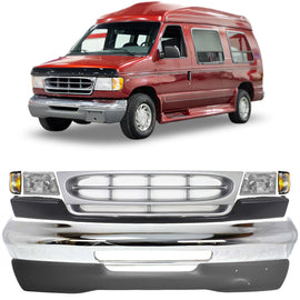 1997-2002 Ford Econoline Wagon Front Bumper Face Bar & Grille Kit | OEM Fit