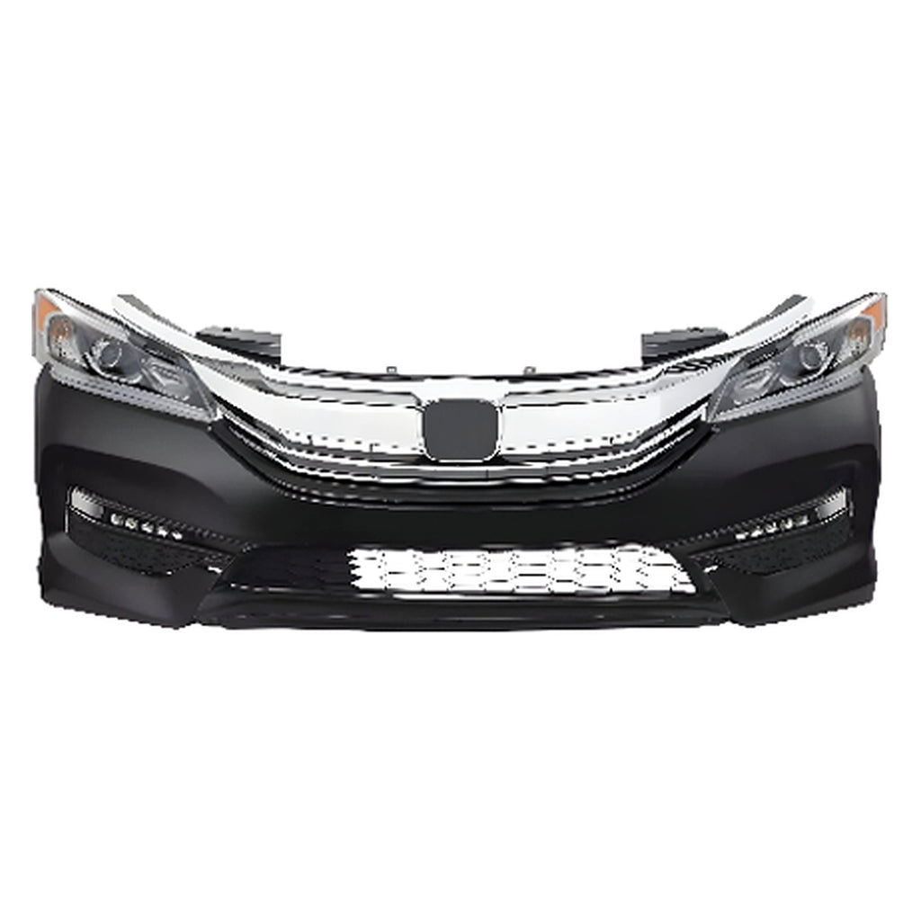 2016-2017 Honda Accord Front Bumper Cover Paintable & Headlight Assembly  | OEM Fit
