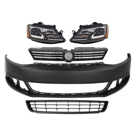 2011-2014 Volkswagen Jetta Front Bumper Cover Paintable & Headlights Kit | OEM Fit