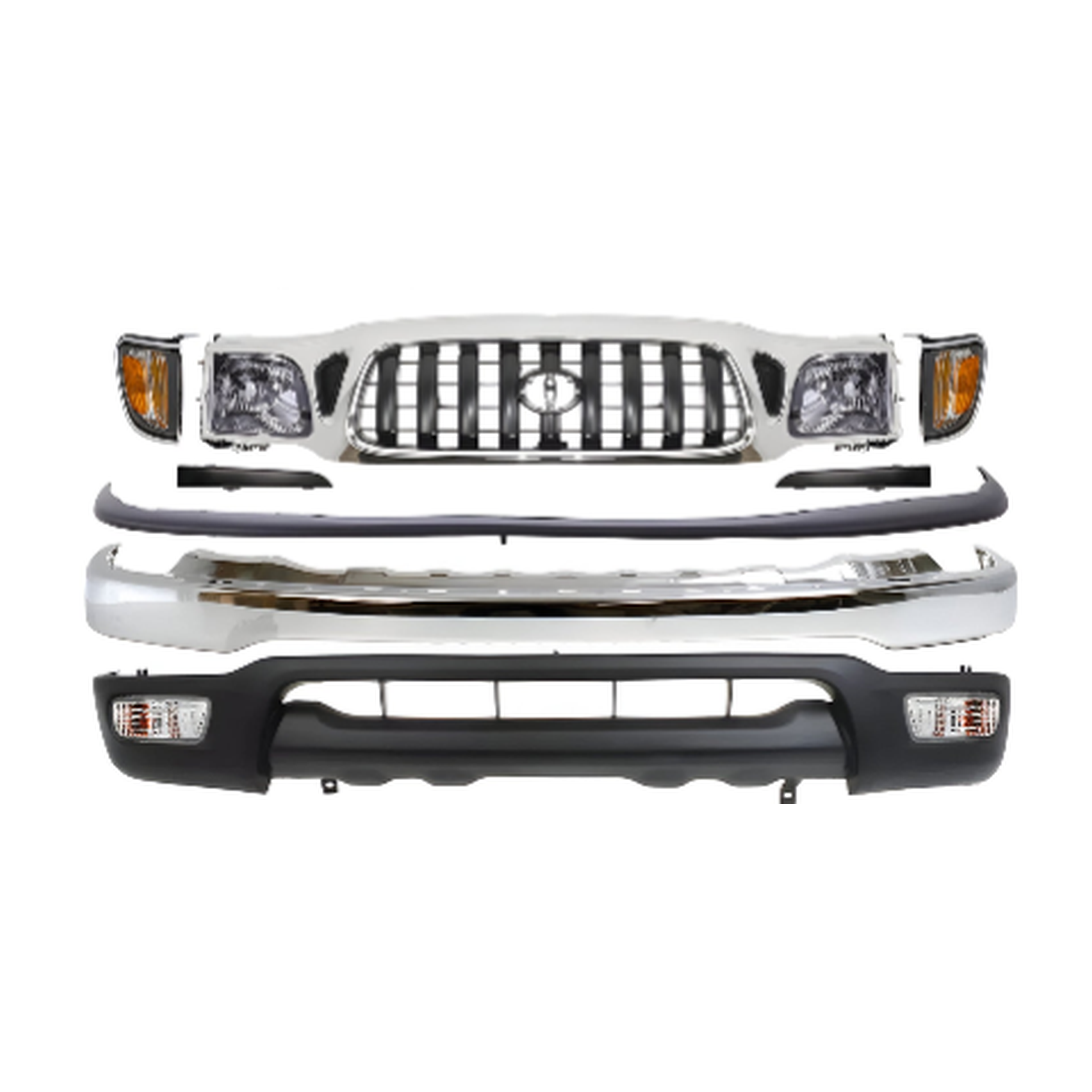 2001-2004 Toyota Tacoma Front Bumper Chrome Steel & Headlight Assembly Kit | OEM Fit